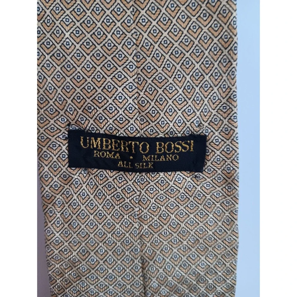 Umberto Bossi all silk 59in mens tie gold/yellow geometric design‎ B2